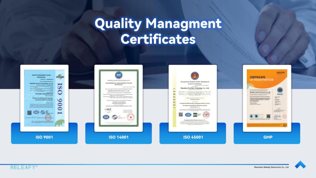 RELEAFY Vape Manufacturing Certificate